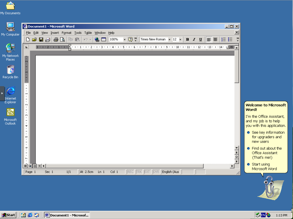 Word 2000 running on Windows 2000